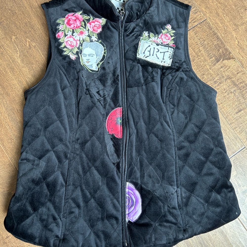 Frida Kahlo Empowered Women’s Black Quilted  Vest, Size L